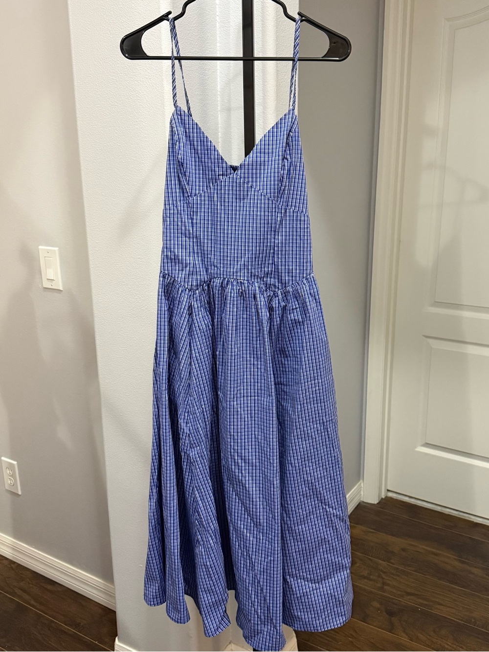 Lulus Carlota Blue Gingham Sleeveless Midi Dress Cottagecore Size Small - Picture 5 of 8